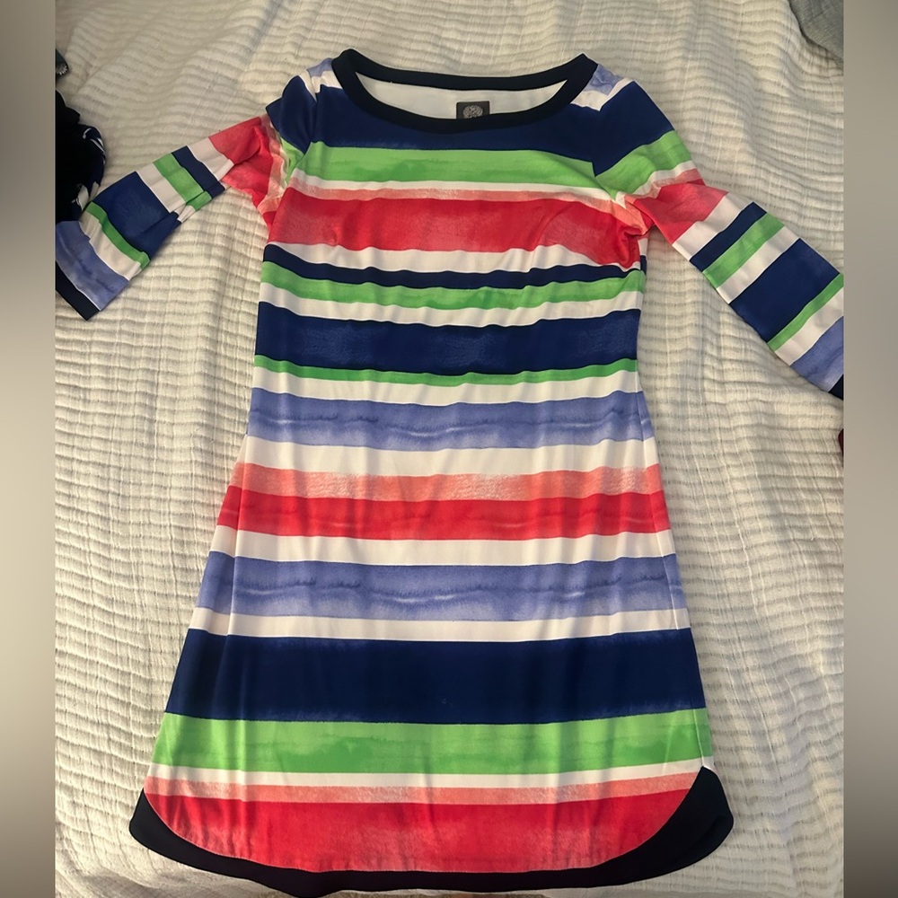 Vince Camuto Casual Blue and Pink Raglan Midi Dress
